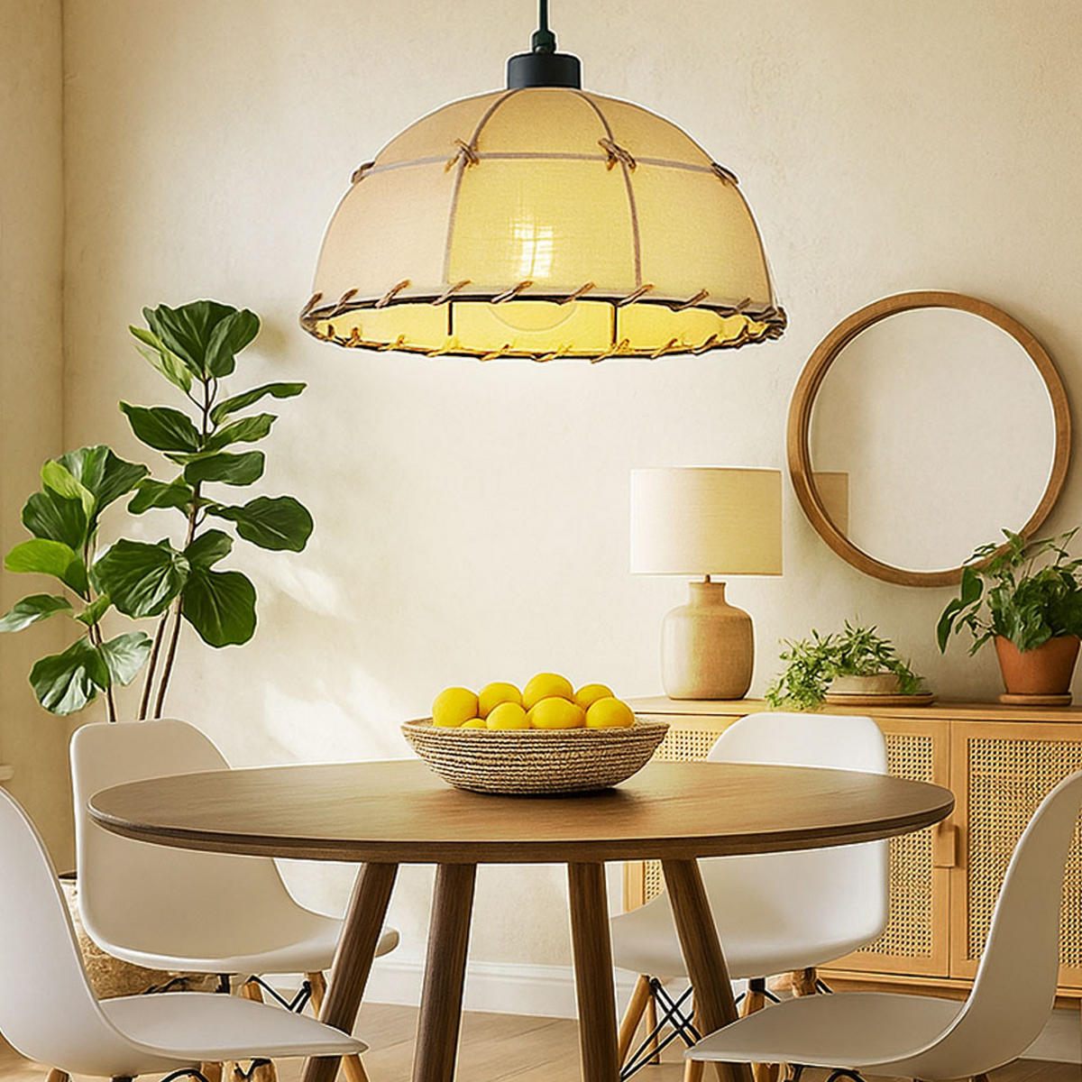 LED HÄNGELEUCHTE Hanfseil Beige Schwarz - Beige, Metall (30/30/120cm) - Globo Lighting