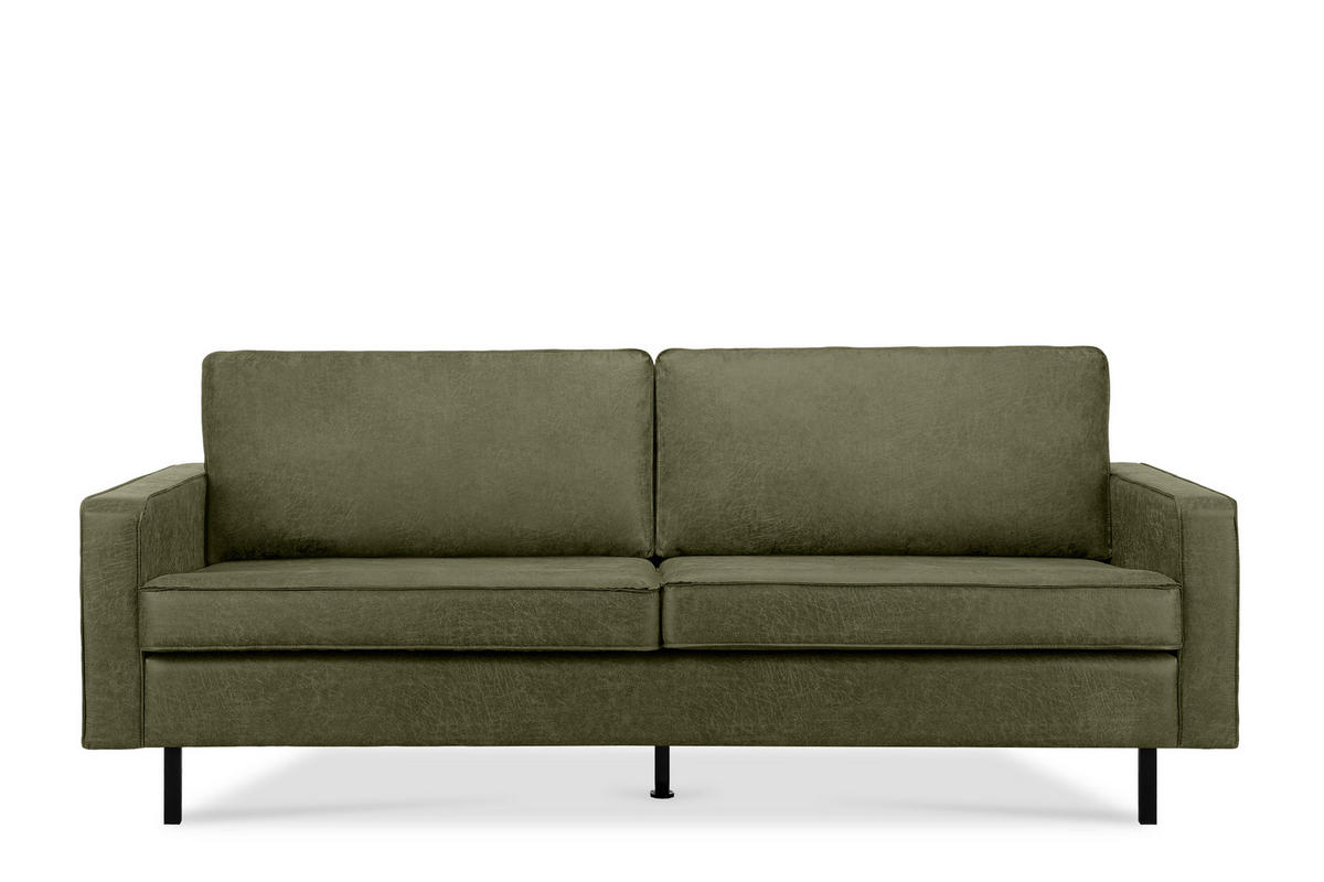 3-SITZER-SOFA INVIA Klassische-Stil mit Armlehnen, Lederoptik-Stoff, grün - Schwarz/Grün, Textil (209/87/98cm) - KONSIMO®