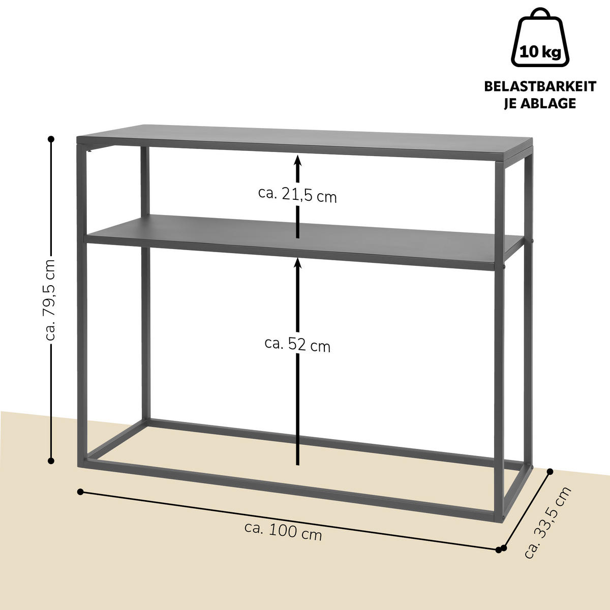 KONSOLENTISCH, grau, Metall - Grau, Metall (33.5/100/79.5cm) - bremermann