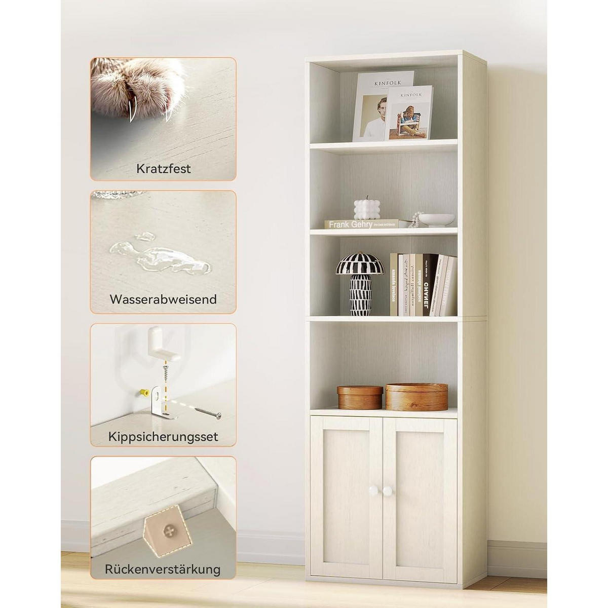 BÜCHERREGAL mit Türen 176.4 x 48 cm Weiß - Weiß, Holzwerkstoff (48/176.4/24cm)