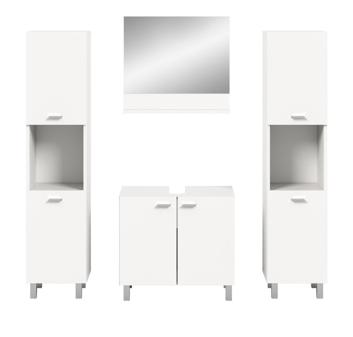 BADMÖBEL-SET weiß 4-teilig 140 cm, Kombination hängend oder stehend - Weiß, Glas/Holzwerkstoff (137/186/33cm) - Inn.Furn