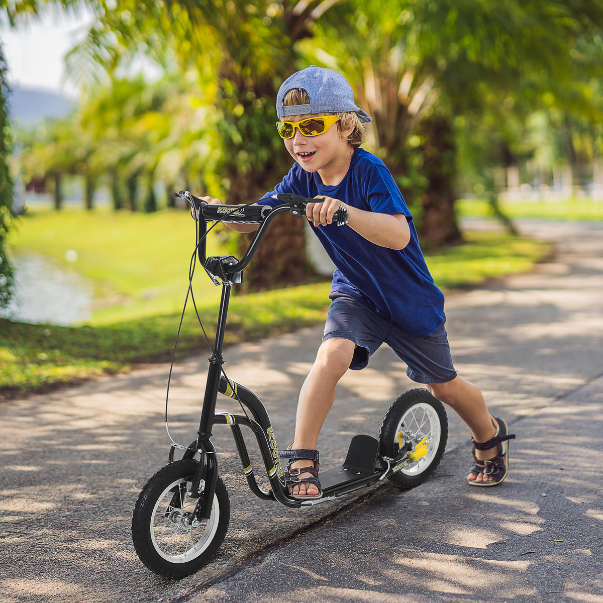 KINDERROLLER, Beige/Schwarz/Weiß, Stahl+ Aluminium - Schwarz, Metall (120/58/95cm) - HOMCOM