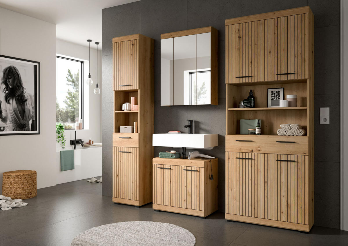 HOCHSCHRANK breit Vento (B/H/T: ca. 74/191/31 cm) in Artisan Eiche Nachbildung/Artisan Eiche Nachbildung - Eiche Artisan, Holz (74/191/31cm)