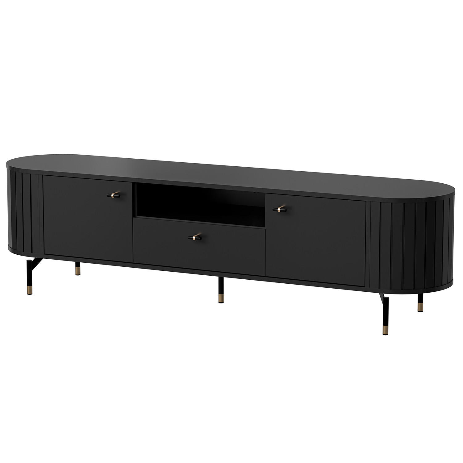 LOWBOARD Zalia mit 2 Türen und Schublade, 180 cm, im Retro-Stil, Schwarz - Schwarz, Holzwerkstoff (180/49/40cm) - Beautysofa