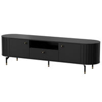 LOWBOARD Zalia mit 2 Türen und Schublade, 180 cm, im Retro-Stil, Schwarz - Schwarz, Holzwerkstoff (180/49/40cm) - Beautysofa