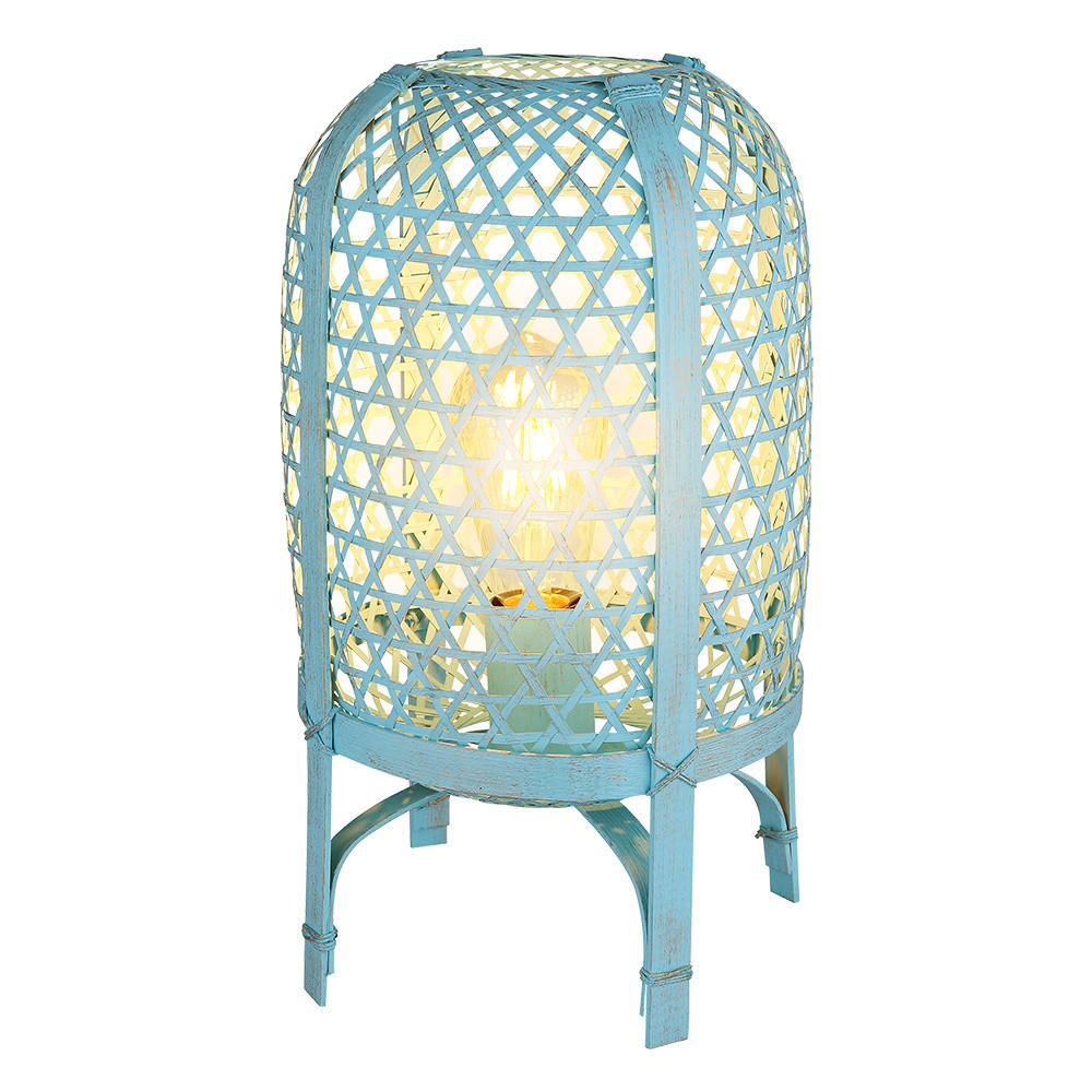 LED TISCHLEUCHTE Bambus Blau - Blau, Holz (22/22/37cm) - Globo Lighting