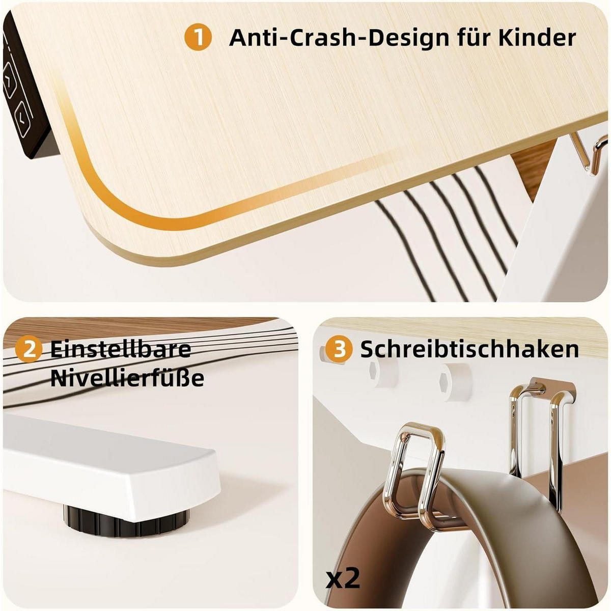 SCHREIBTISCH elektrisch höhenverstellbar 80 x 60 cm Eiche/Weiß - Multicolor, Holz (60/80/73cm)