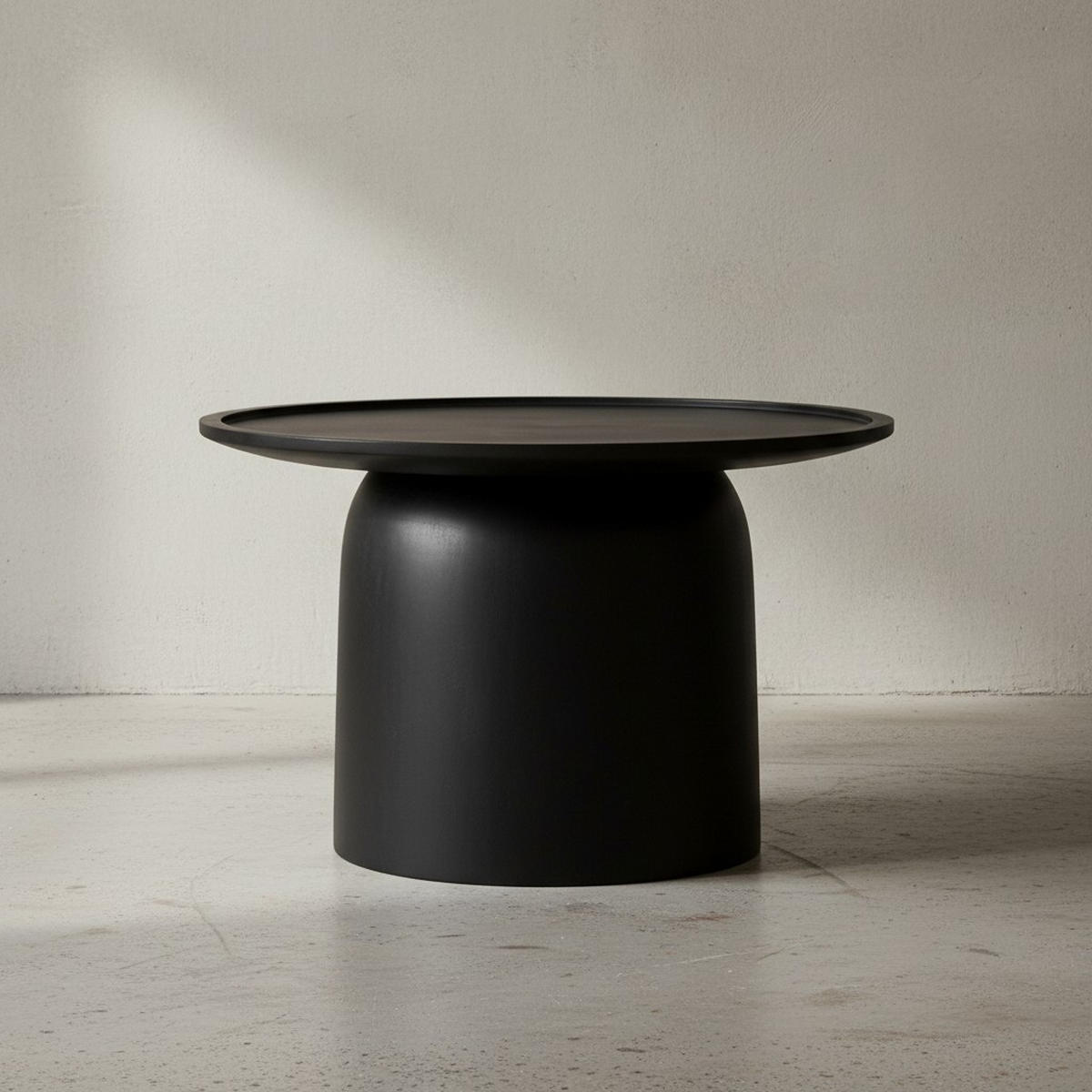 COUCHTISCH Rund Schwarz Mango Massivholz, 60x60x40 cm, Erhöhter Rand, Trommelgestell - Schwarz, Holz (60/60/40cm) - KADIMA DESIGN