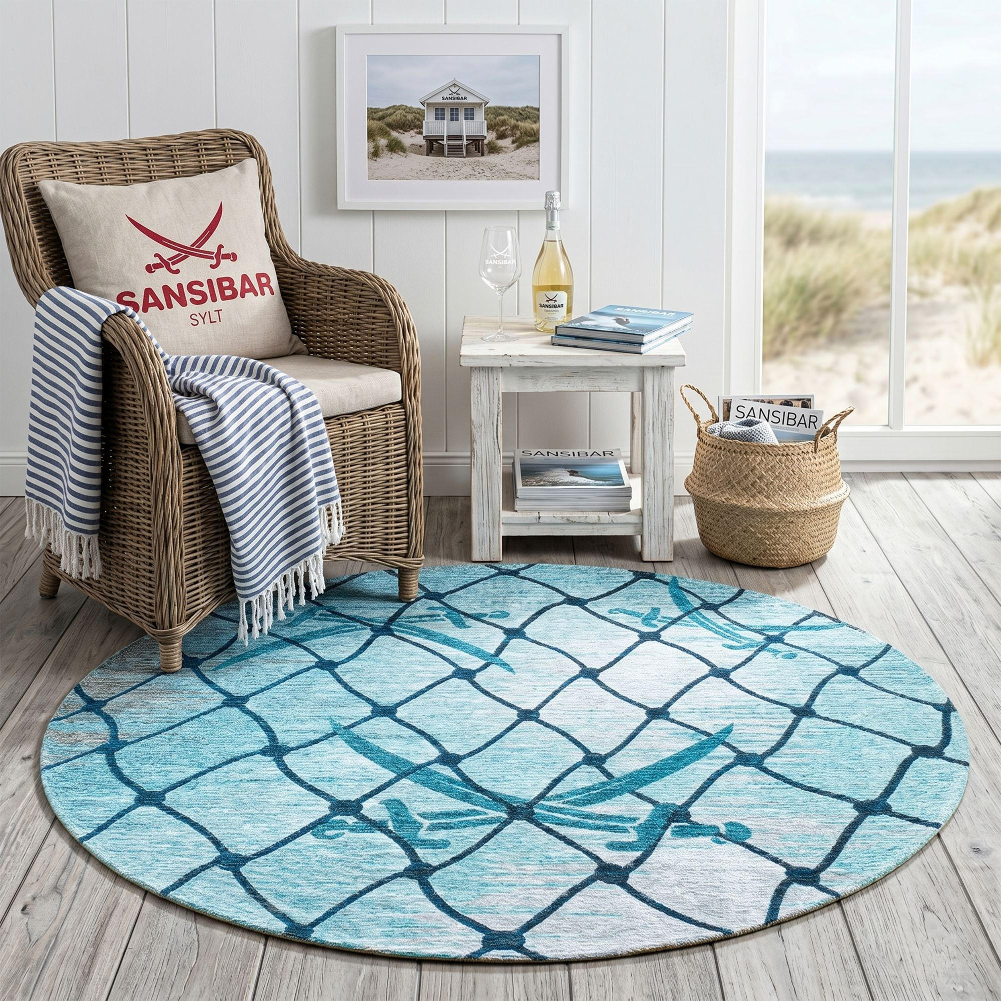 FLACHWEBTEPPICH Keitum 100x100 cm - Türkis, Textil (100/100cm) - Sansibar SYLT