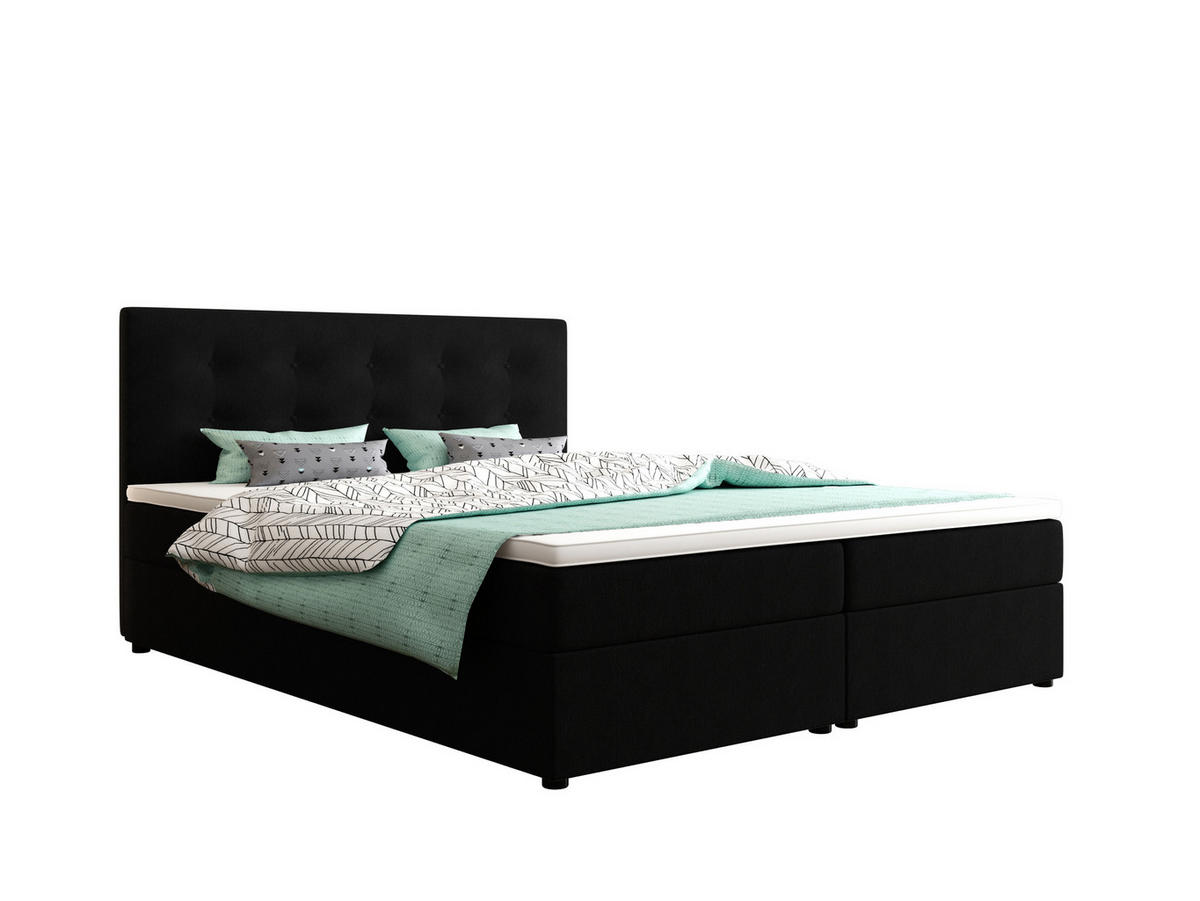 BOXBETT FADO 1 mit Matratze H3 und Topper 140x200 Cosmic 100 - Schwarz, Holz/Textil (140/200cm) - Bedante