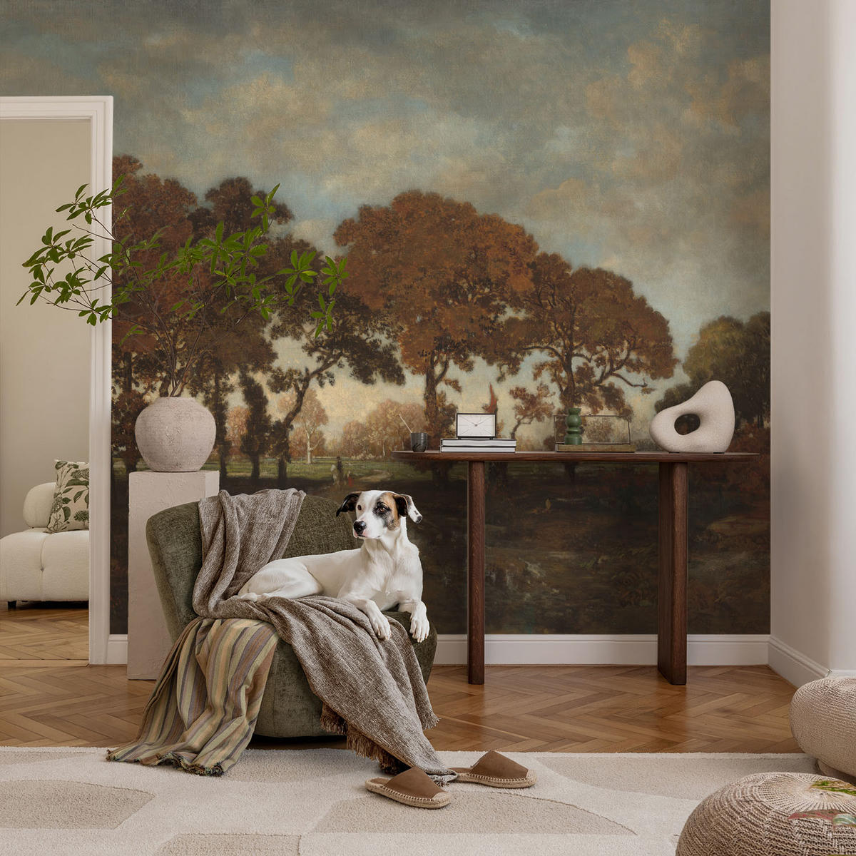 FOTOTAPETE 104x70 cm - Idyllische Landschaft - Weiß, Textil (104/70cm) - Wallfluent