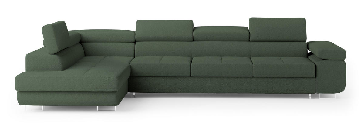 ECKSOFA VICENTE Grün Boucle-Stoff mit Schlaffunktion - Grün, Holz (346/202cm) - MASSENO