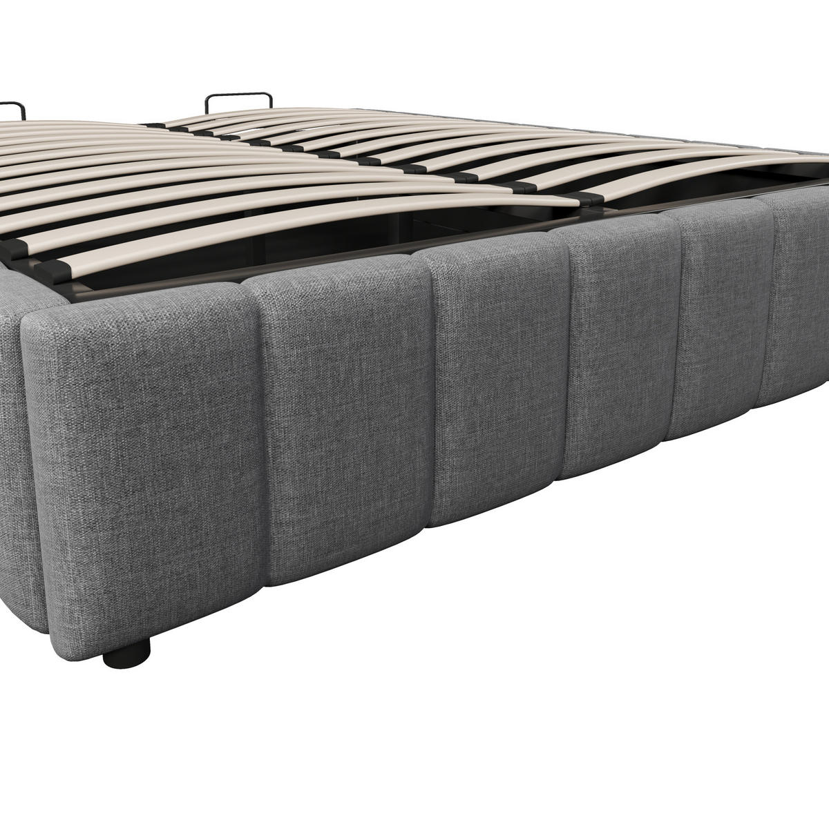 POLSTERBETT aus Leinen 140x200 cm Grau mit hydraulischem Bettkasten und kopfteillosem Design - Grau, Textil (140/200cm) - Modfu
