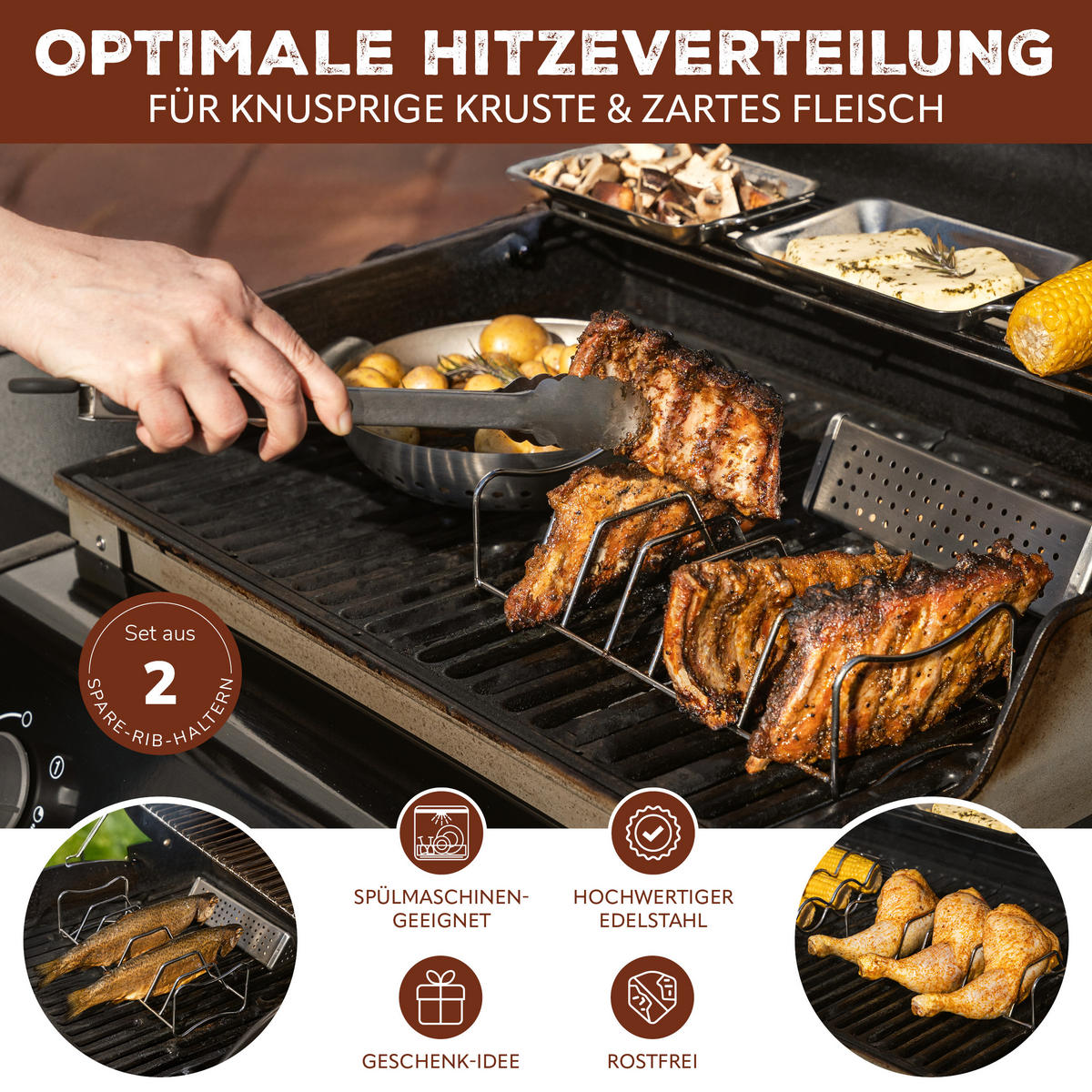 RIPPCHENHALTER 2in1 (2er Set), Edelstahl - Edelstahlfarben, Metall (12/8/28cm) - bremermann