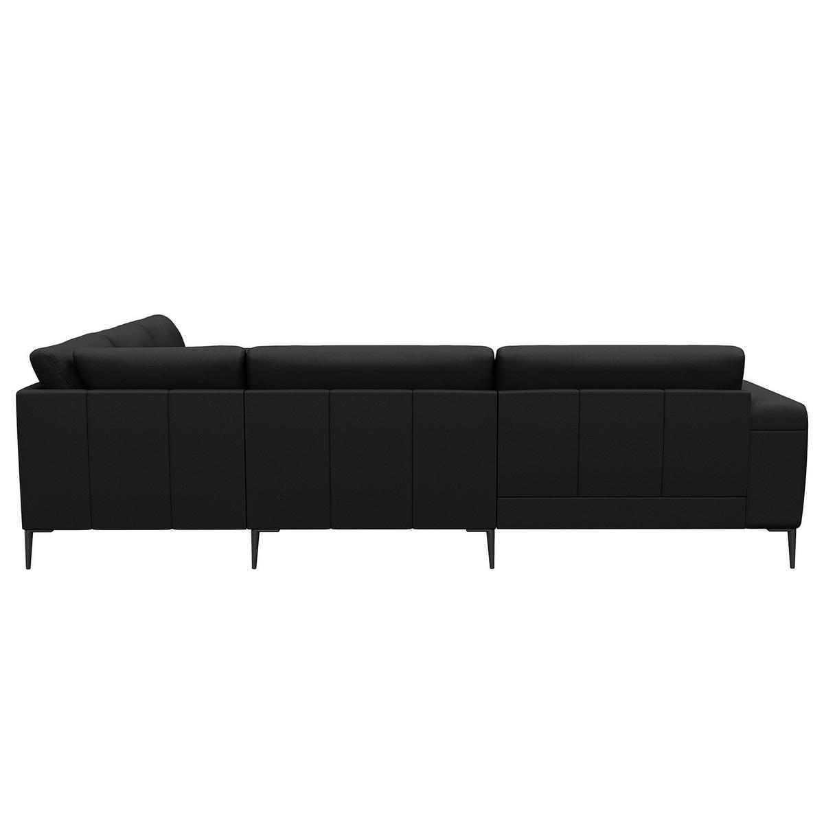 ECKSOFA mit Ottomane - Schwarz, Leder/Metall (290/230cm) - home24