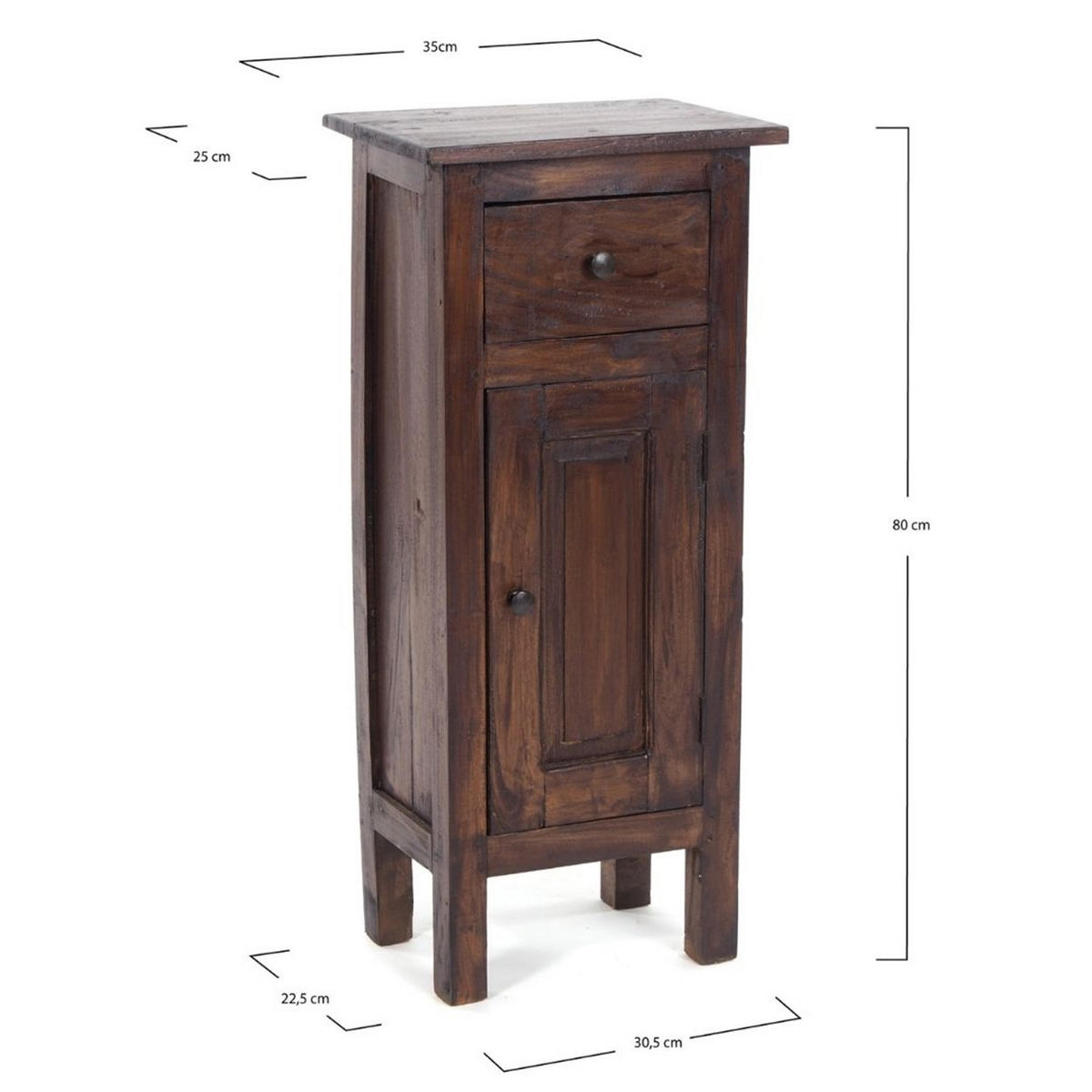 FLURSCHRANK PLANT 80 Mahagoni Recyclingholz, Used Look 03 dunkelbraun - Dunkelbraun, Holz (35/80/25cm) - DESIGN DELIGHTS