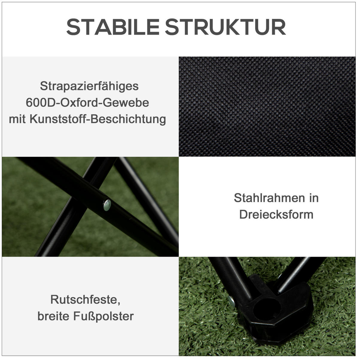 GARTENSTUHL aus Polyester 61x54x66 cm Schwarz faltbar mit Seitentasche und Tragetasche - Schwarz, Kunststoff (54/66/61cm) - Modfu