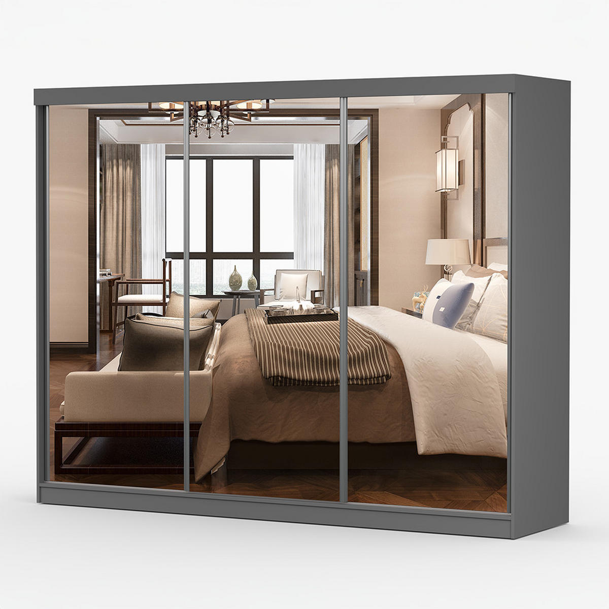 SKŘÍŇ s otočnými dveřmi Milan 250 cm 250/215/64 cm, 3dveřová, šedé - šedá, kompozitní dřevo (250/215/64cm) - imoebel24