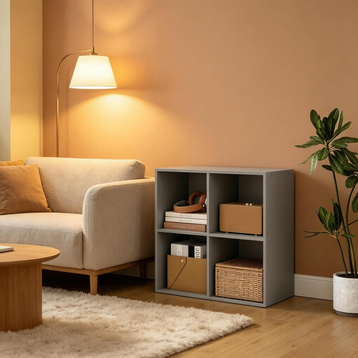 BÜCHERREGAL Grau mit 4 Fächern 60/29/60 cm - Grau, Holzwerkstoff (29/59.8/59.6cm) - PANGIVO