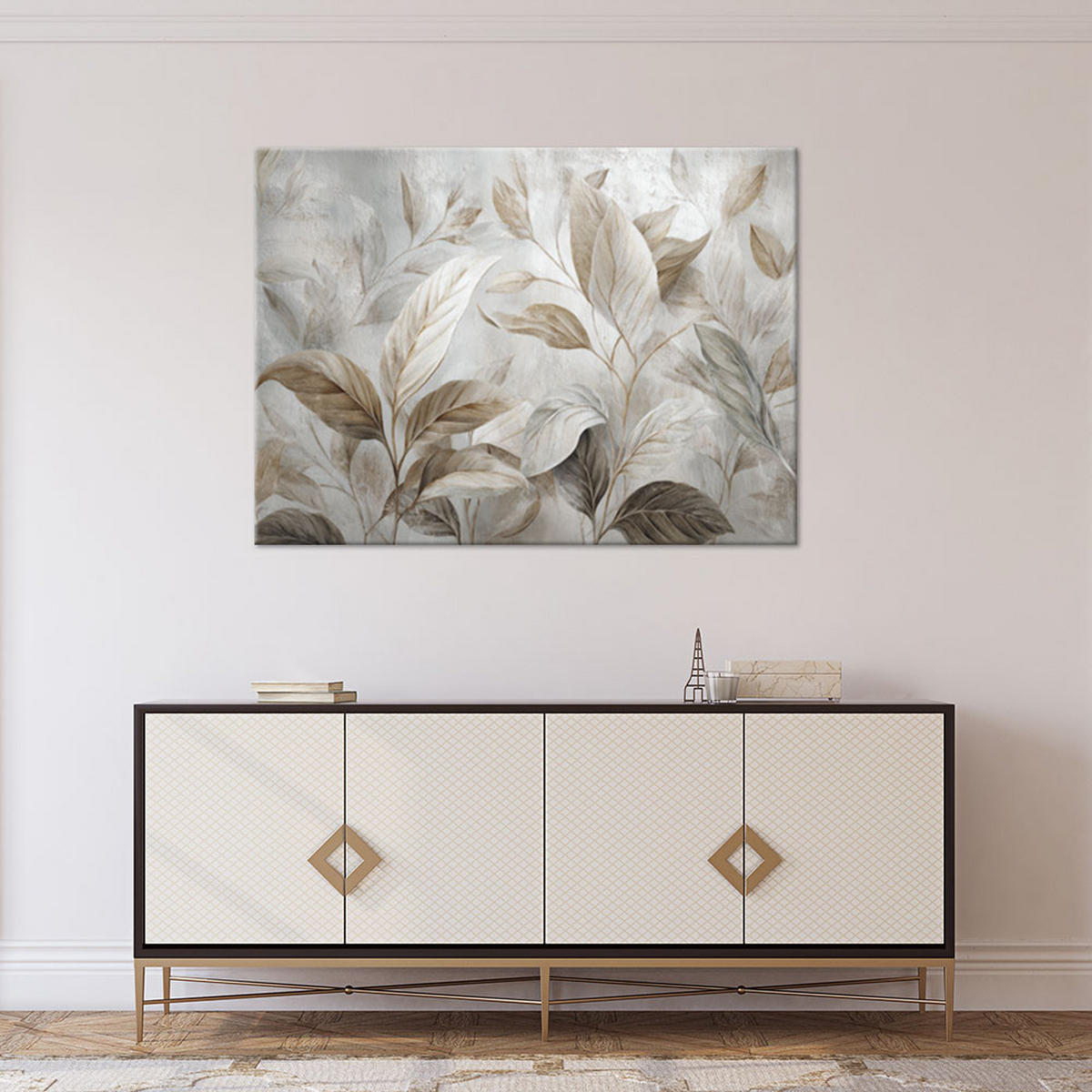 BILD auf Leinwand, Weiße Lilien in einer dezenten botanischen Komposition - Grau, Textil (60/40cm) - Feeby