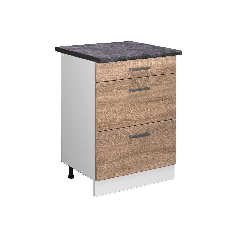 KÖKSUNDERSKÅP R-Line Sonoma 60 cm med lådor, AP antracit Sonoma ek, Vit 81.6/60/60 cm