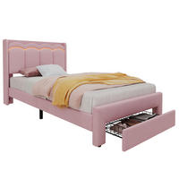 KINDER-POLSTERBETT aus Samt 90x200 cm Rosa mit Stauraumschublade und App-gesteuerter LED-Beleuchtung - Pink, Textil (90/200cm) - Modfu
