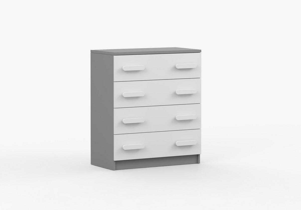 JUGENDZIMMER Elora in Grau und Weiß – 4-teiliges Set mit Schreibtisch, Kommode, Wandregal und Schrank – Grifffarbe Weiß - Grau, Holzwerkstoff (80/200/120cm)