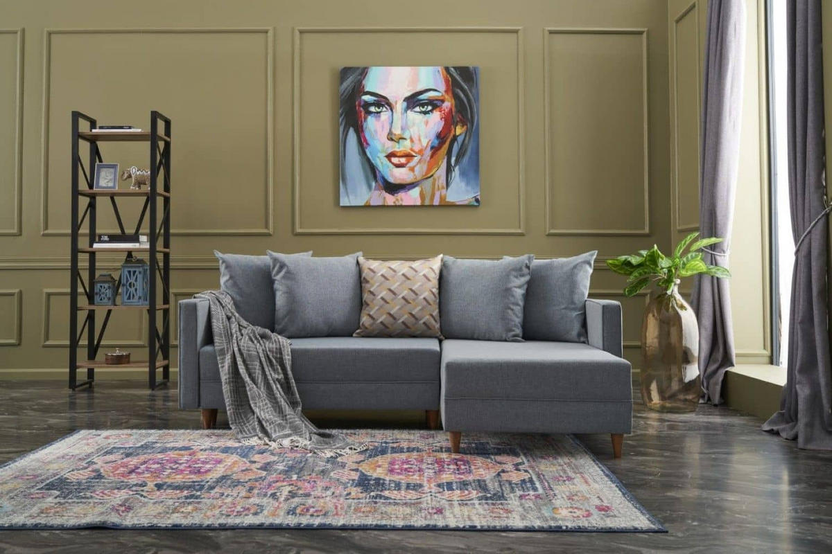 ECKSOFA mit Schlaffunktion, 215 cm Gesamtbreite - Blau/Braun, Holz/Buchenholz (150/215cm) - myHomelando