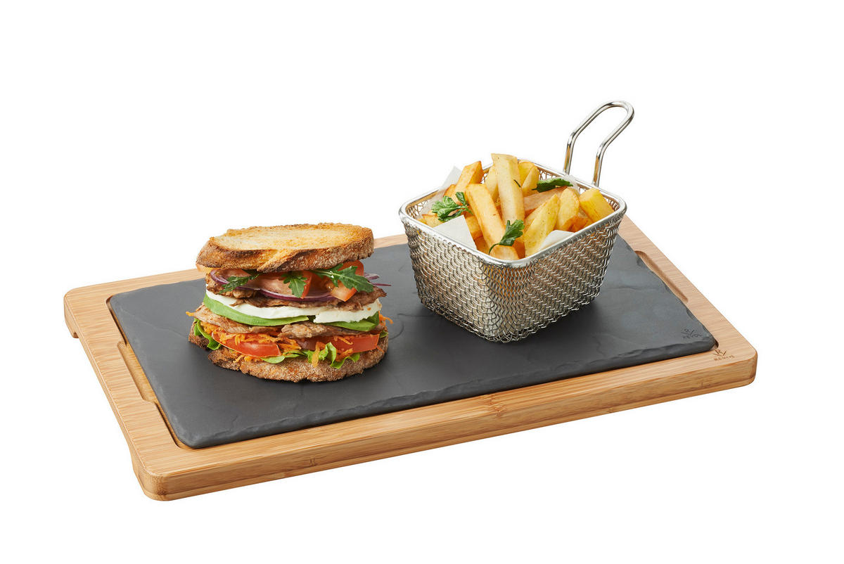 HOLZTABLETT 34 x 19,5 cm FÜR STEAKTELLER 30 x 16 cm Bambus - Braun, Keramik (19.5/1.5/34cm) - Revol Porcelaine France