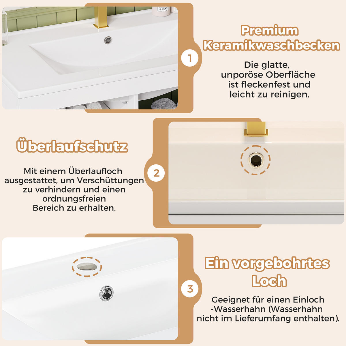 WASCHTISCHUNTERSCHRANK 76cm LED App Keramik Waschbecken Weiß - Weiß, Holzwerkstoff (76/51/46cm) - FLIEKS