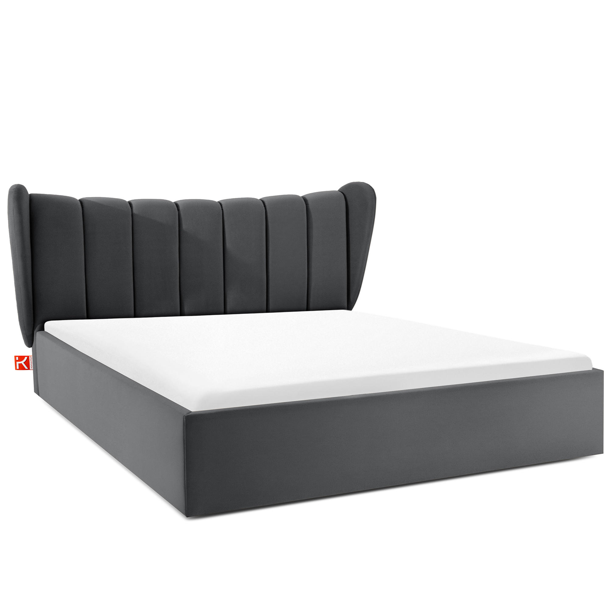 POLSTERBETT GIZO, Muschel-Design - Dunkelgrau/Schwarz, Holz/Holzwerkstoff (182/204cm) - KONSIMO®