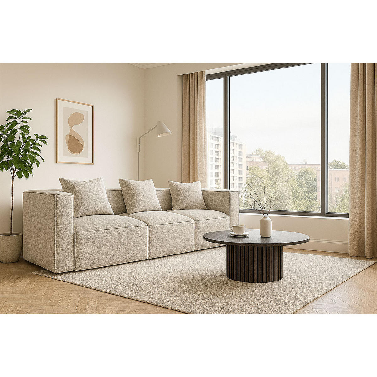 3-SITZER-SOFA Box Stoff Hellgrau - Hellgrau, Textil (256/65/92cm) - ebuy24