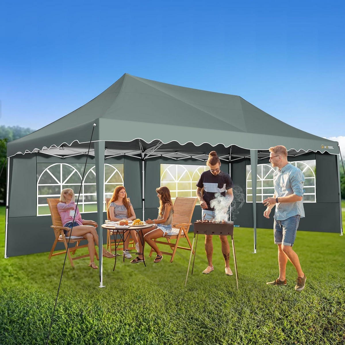 FALTPAVILLON 3x6 m Grau mit 6 Seitenwänden Metall - Grau, Metall (300/203/600cm)