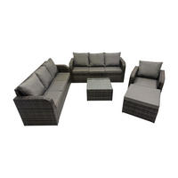 GARTENMÖBEL SET mit 3-SITZER SOFA Polyrattan Dunkelgrau 8-Sitzer - Dunkelgrau/Grau, Glas/Kunststoff - Fimous