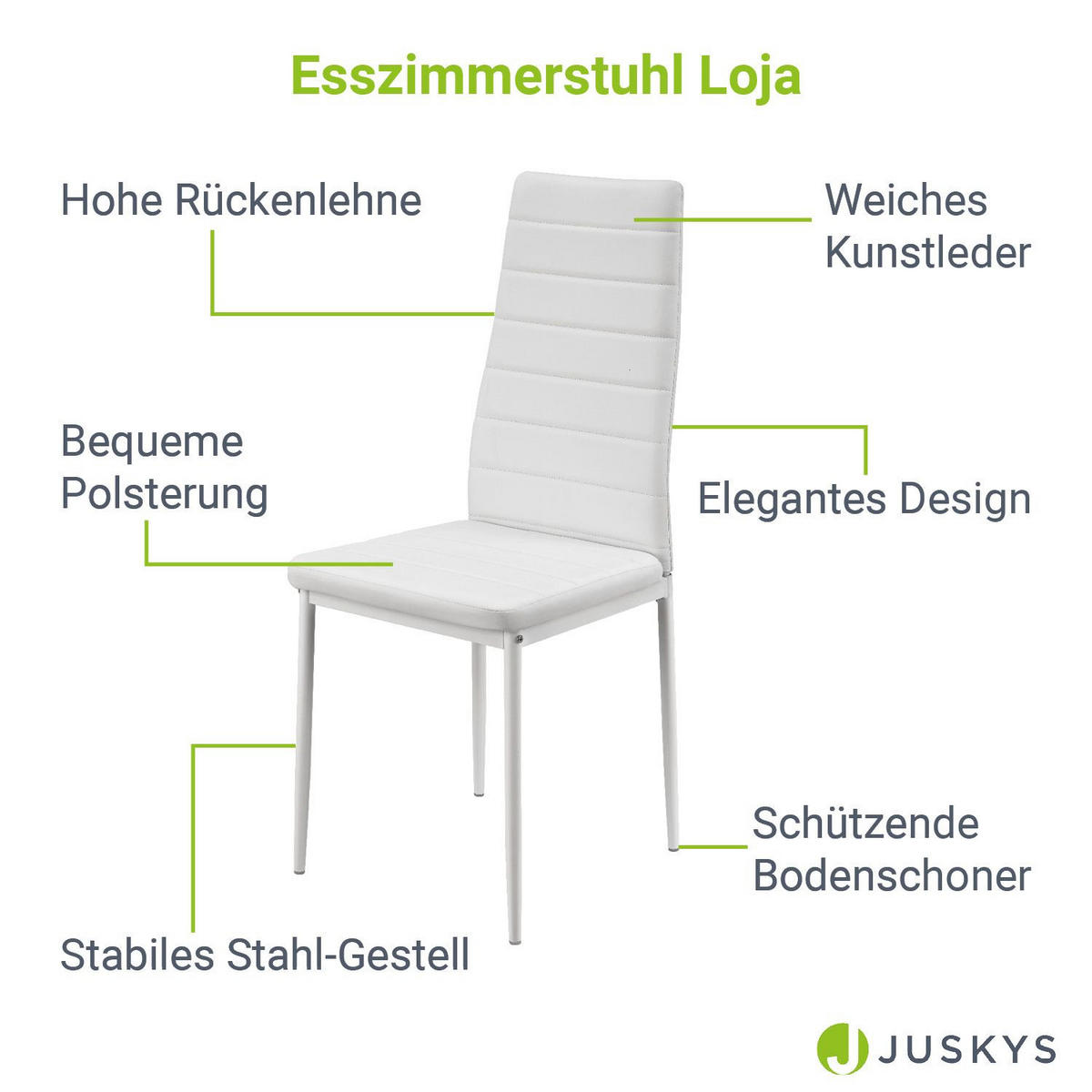 ESSZIMMERSTUHL Loja 2er-Set weiß - Weiß, Metall (41/96/49cm) - Juskys