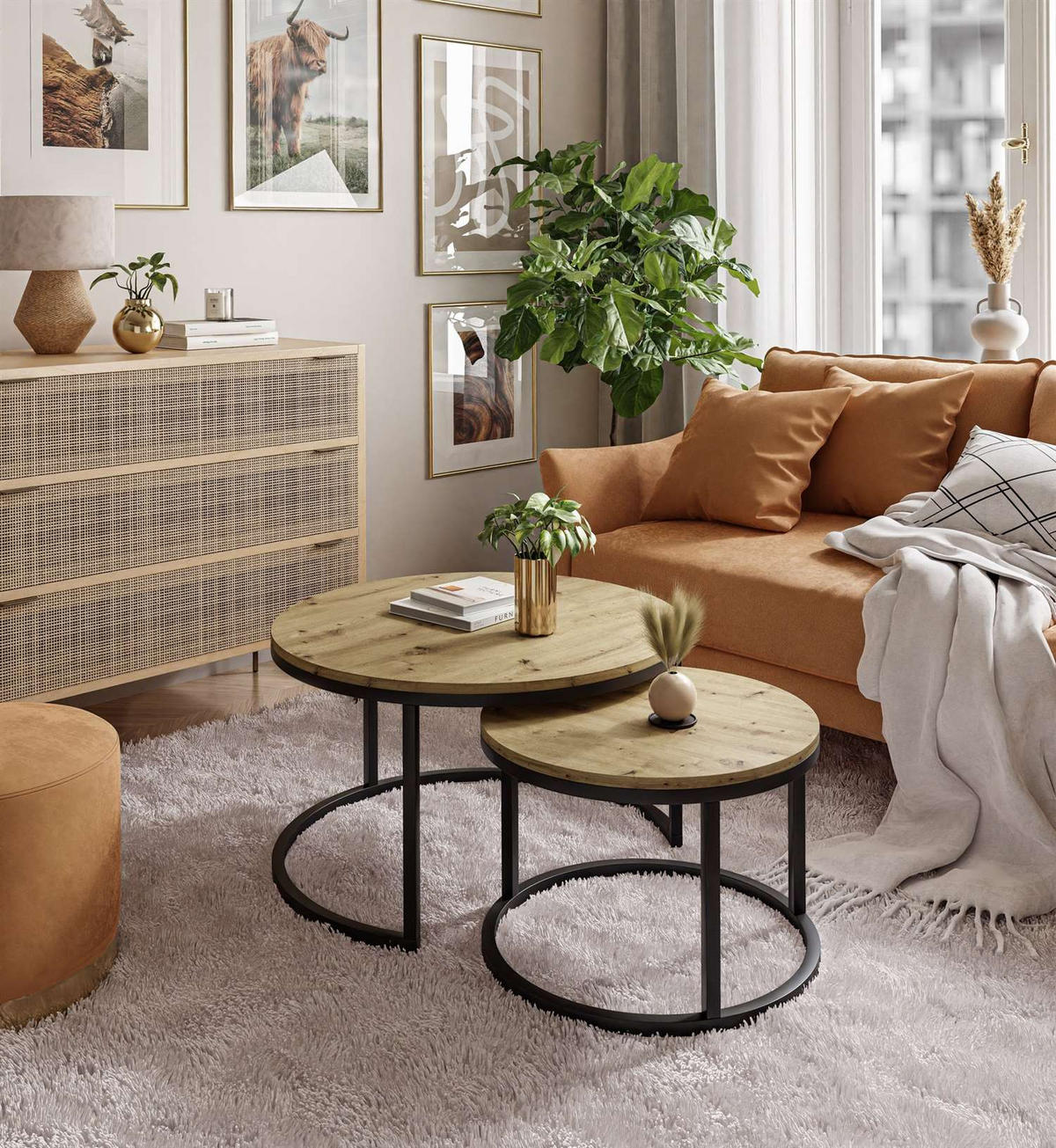 COUCHTISCH CIRI 2-in-1 Eichenholz ArtisanWotn - Schwarz, Holzwerkstoff (70/70/48cm) - Lookway