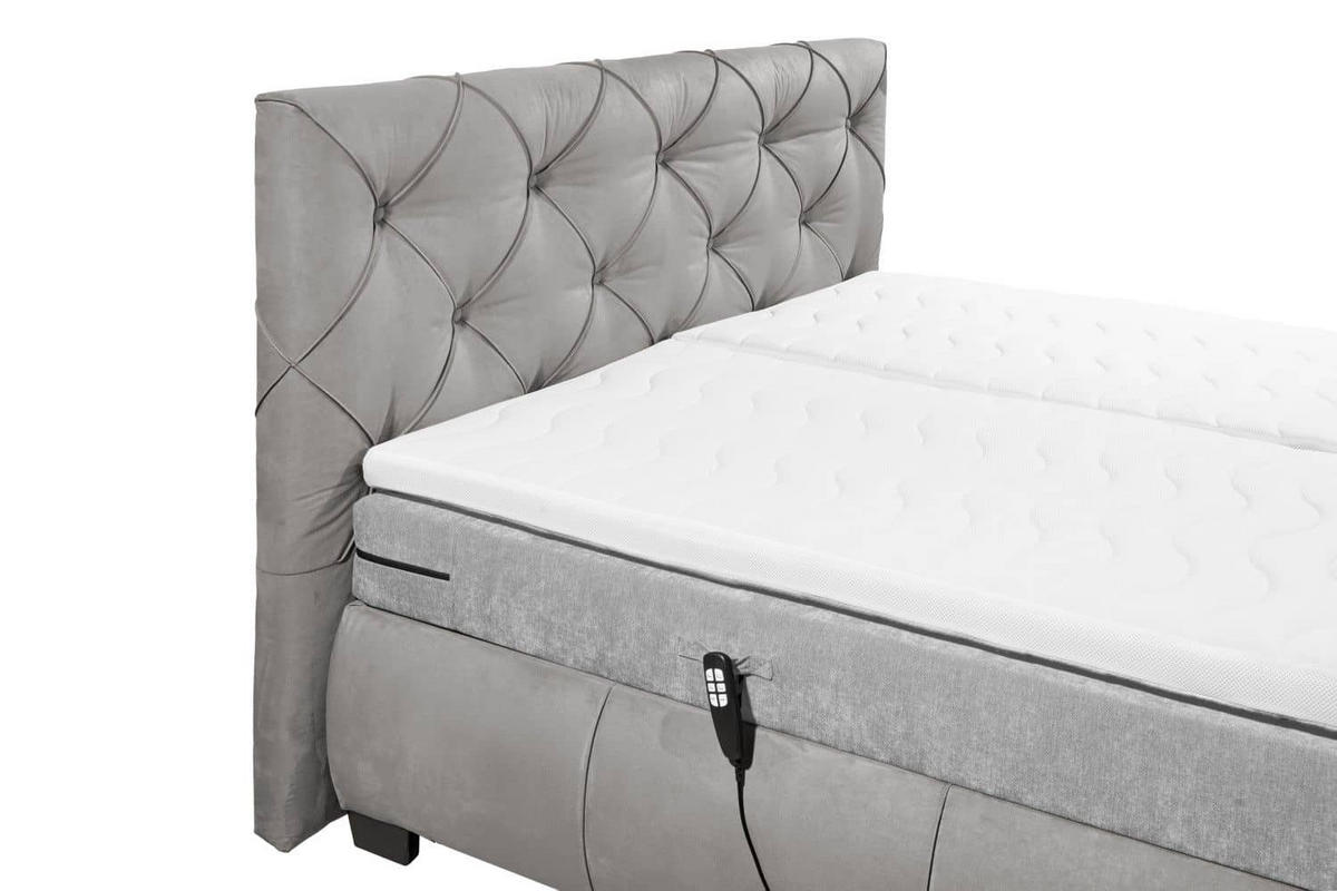 BOXSPRINGBETT 180x200 – Motorfunktion, 7-Zonen-Tonnentaschen-Federkernmatratze, Gel-Lux-Topper - Anthrazit/Schwarz, Holz/Kunststoff (180/200cm) - ed exciting design