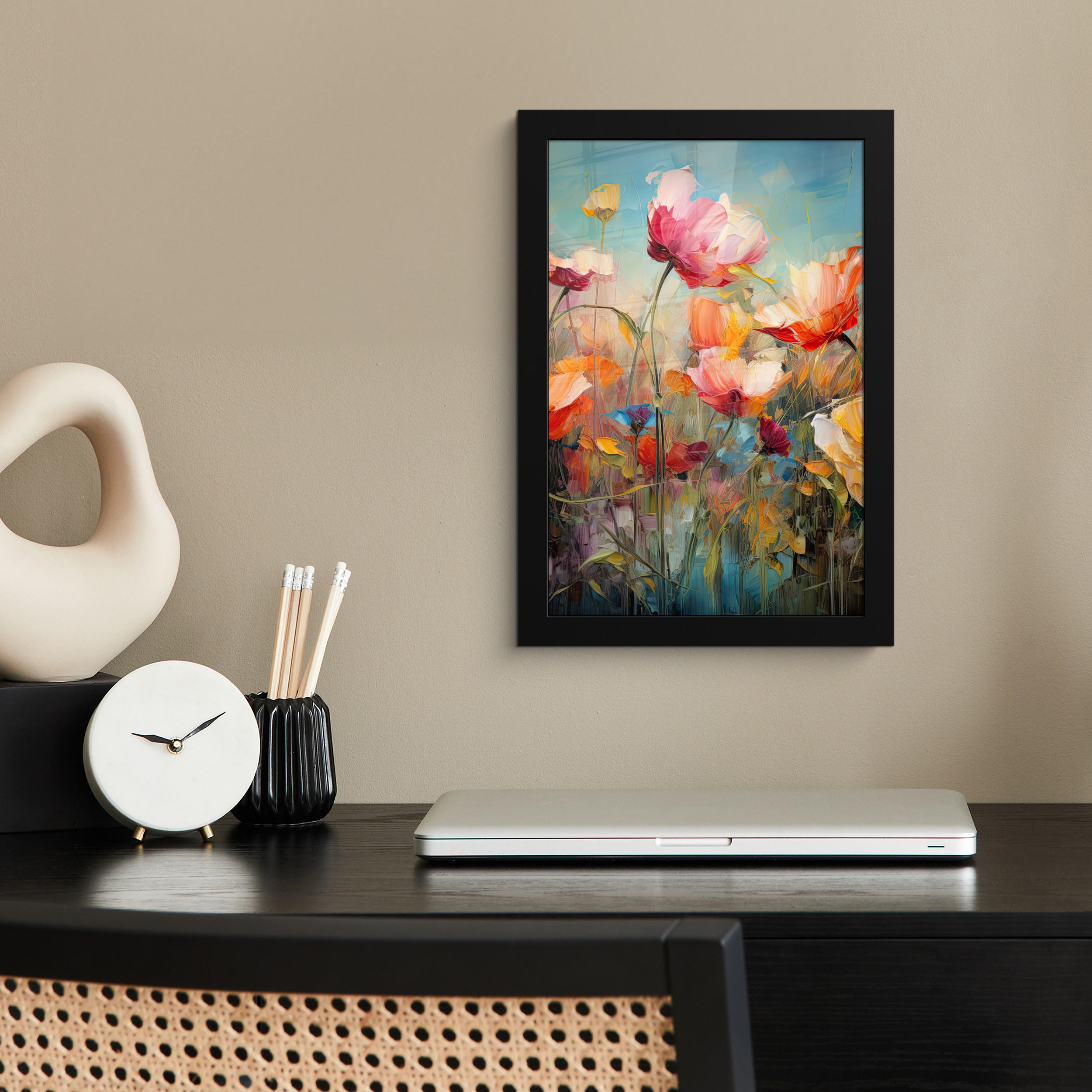 GERAHMTES BILD Blumen - Aquarell - Kunst - Botanisch - Natur 20x30 cm - Orange, Papier (20/30cm) - MuchoWow