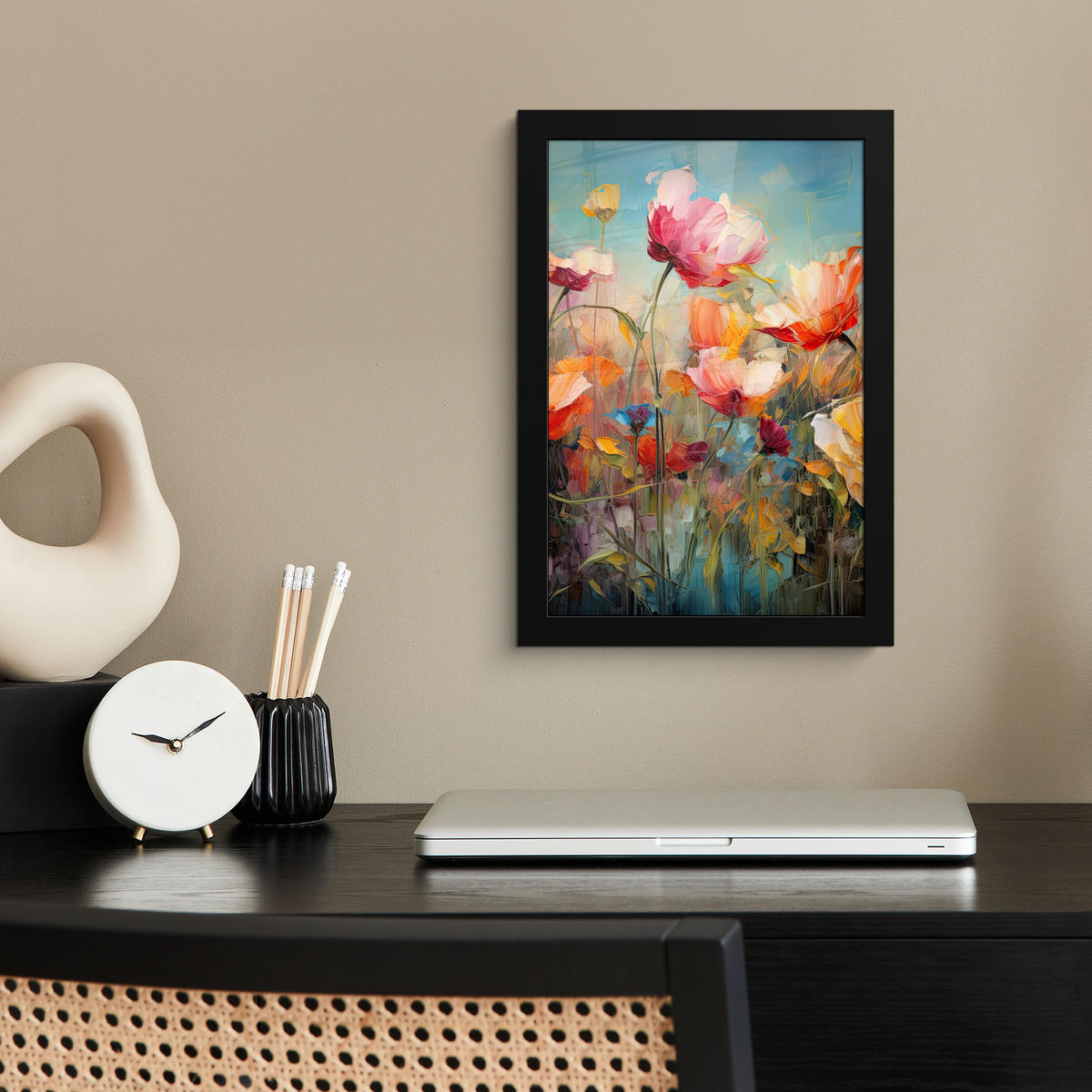 GERAHMTES BILD Blumen - Aquarell - Kunst - Botanisch - Natur 20x30 cm - Orange, Papier (20/30cm) - MuchoWow