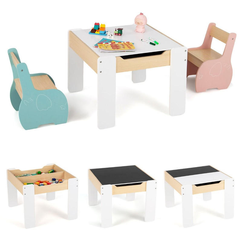 KINDERTISCH mit Stuhl bunt(3-tlg) - Multicolor, Holzwerkstoff (63.5/48/61.5cm) - COSTWAY