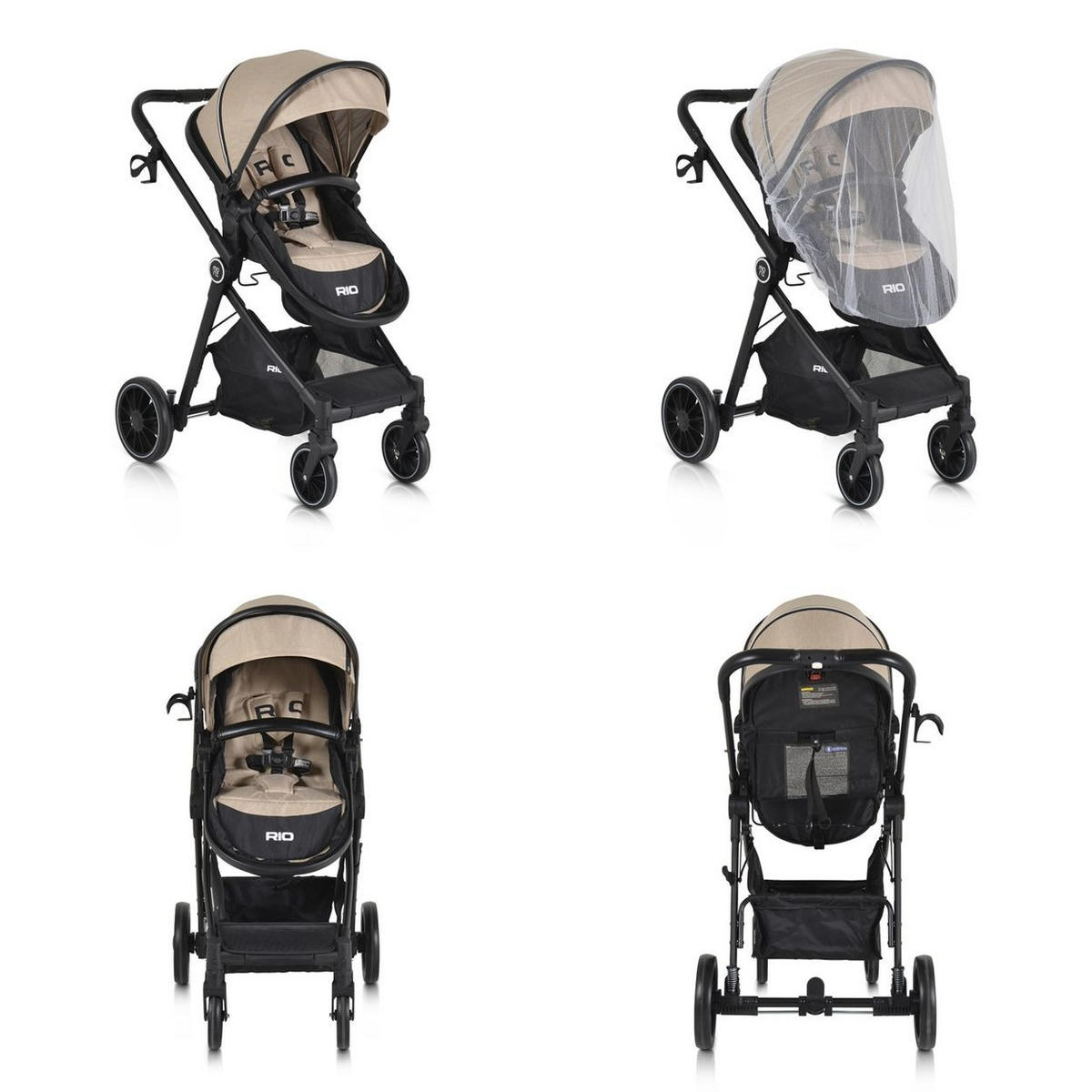 KINDERWAGEN 2 in 1 Rio beige umbaubar Fußabdeckung klappbar Korb Gurt - Beige, Metall (86/59/108cm) - Moni