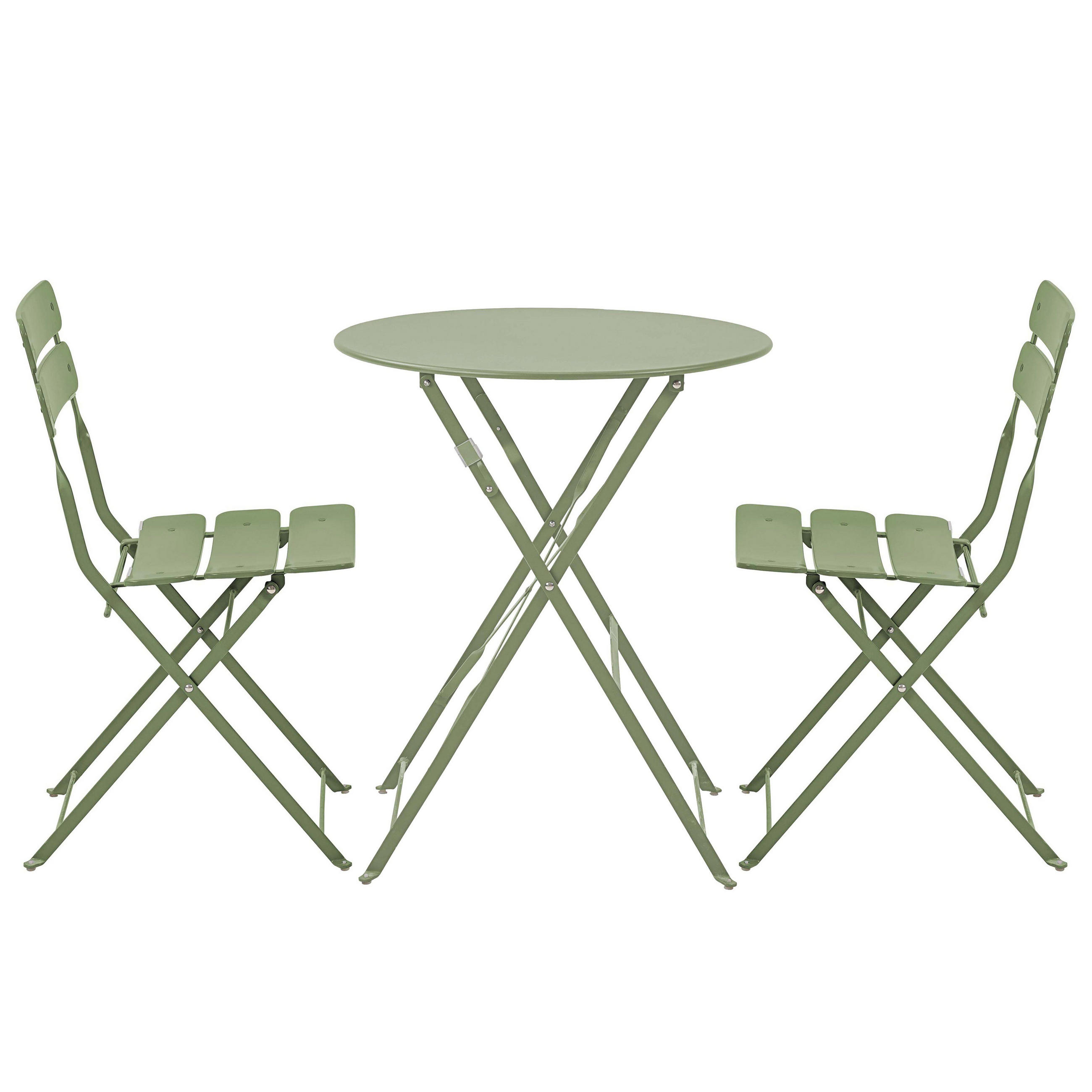 GARTENSET runder Tisch und 2 Stühle, Salbeigrün - Salbeigrün, Metall - Oviala