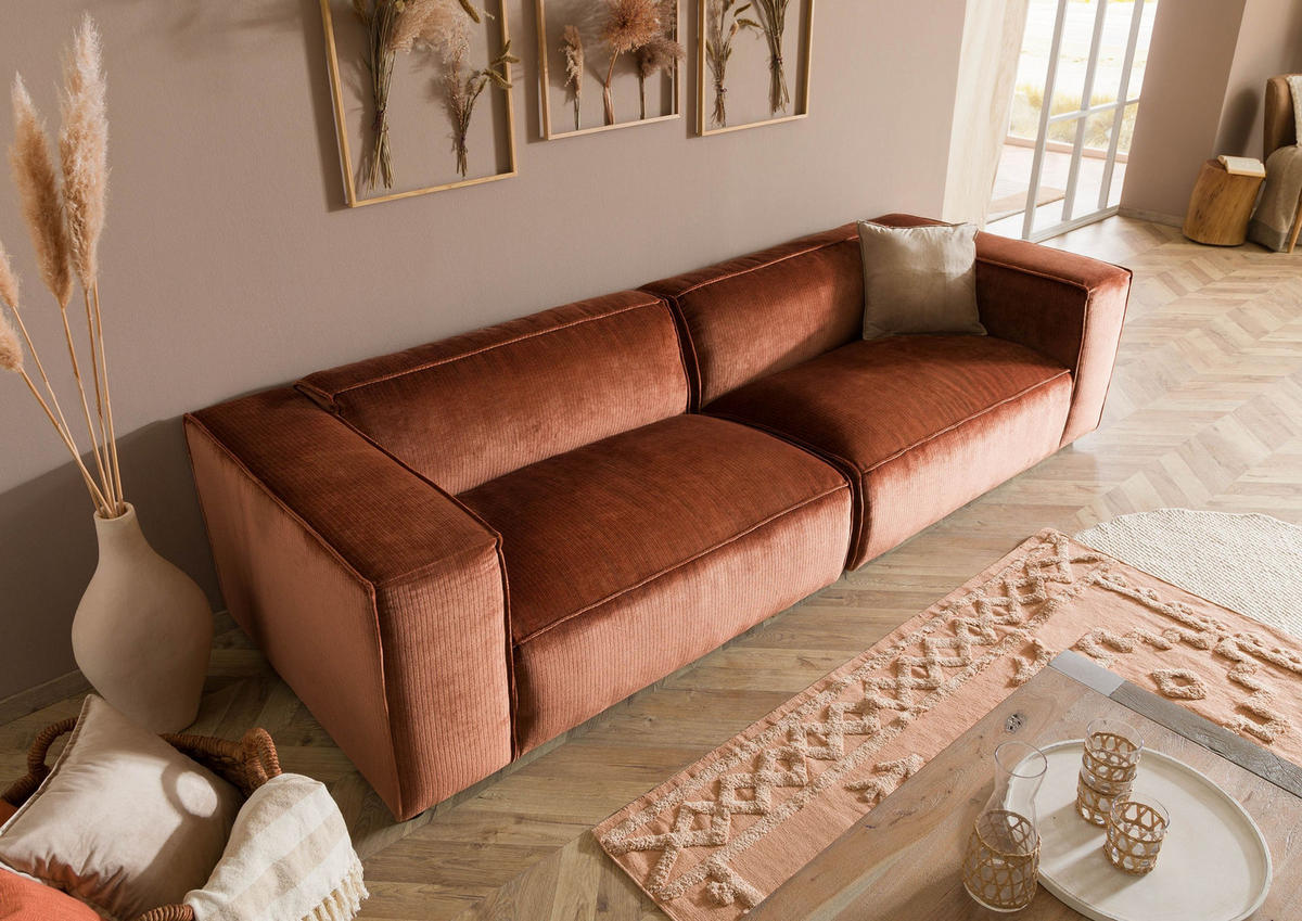 SOFA 3-Sitzer 286x103x69 Cord kupfer VALENCIA - Rot, Holzwerkstoff (286/69/103cm) - Massivmoebel24