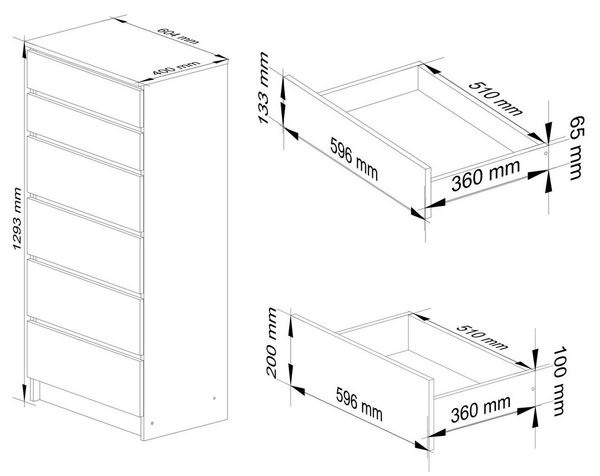 KOMMODE Weiß 60x40x130 cm - Weiß, Holzwerkstoff (60/130/40cm) - Akord