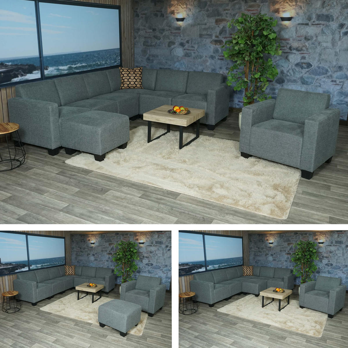 SOFA-SYSTEM LYON Grau Garnitur 6-2 - Grau, Textil (288/76/216cm) - MCW