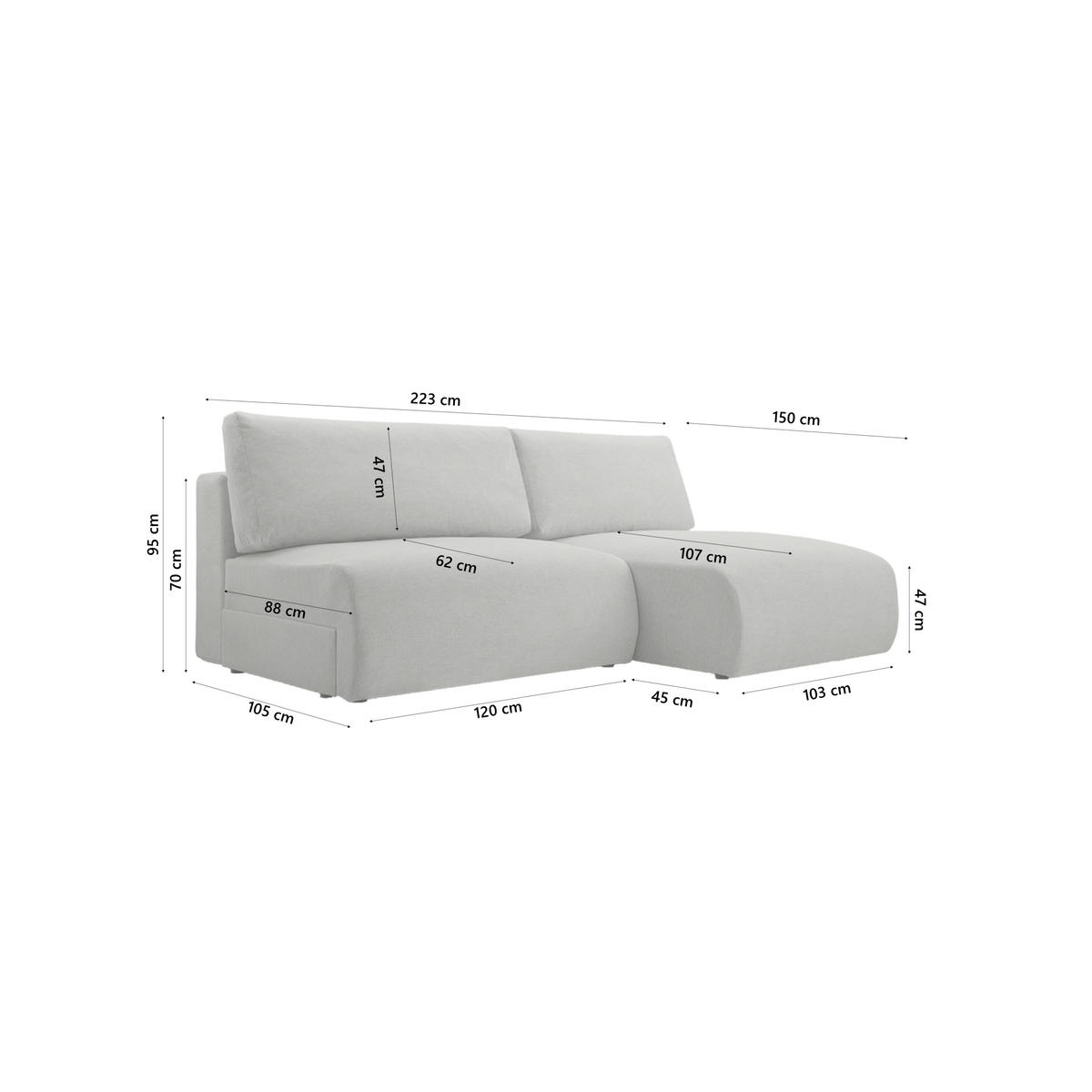 ECKSOFA Ripley mit Schlaffunktion, Grau - Grau, Textil (223/150cm) - Fedve