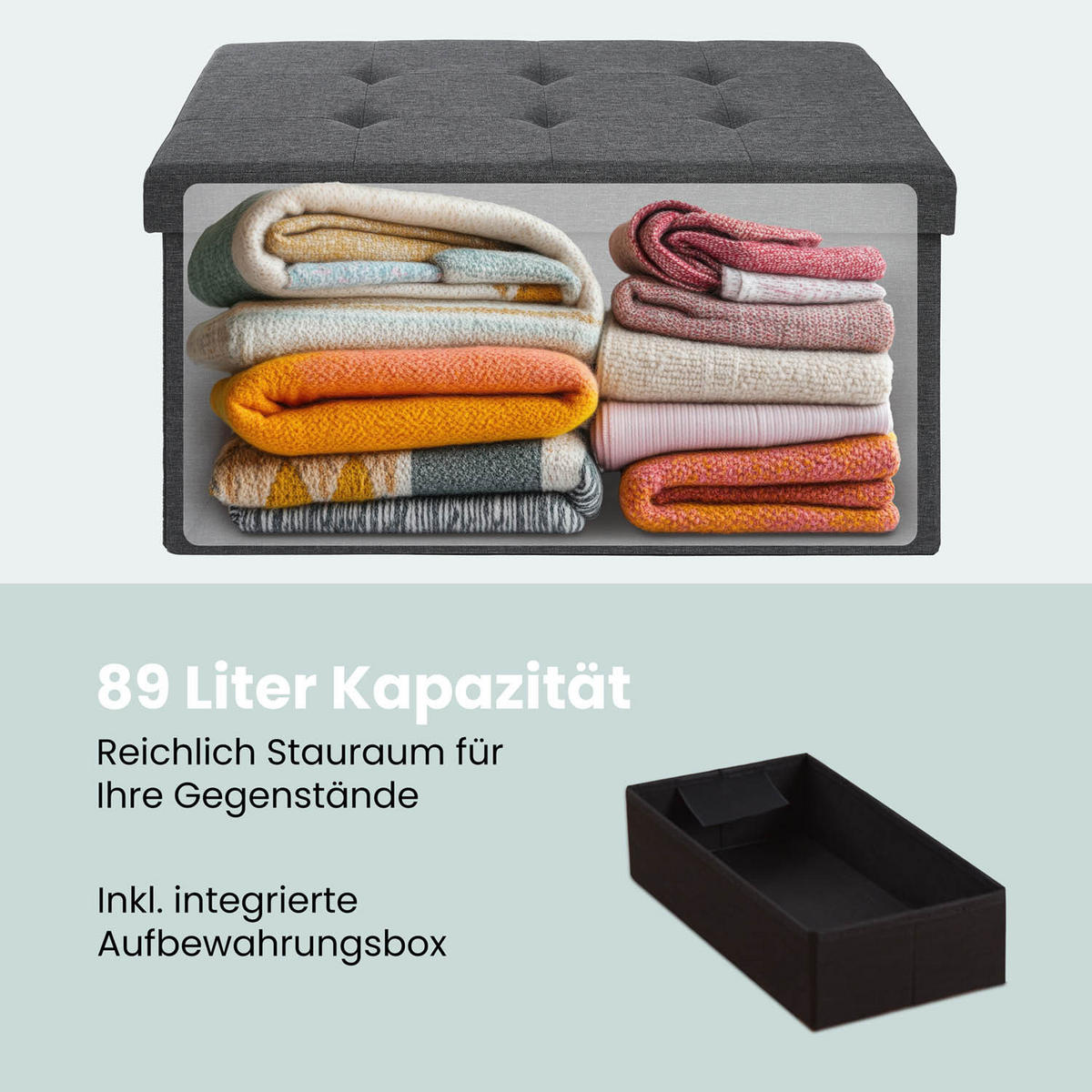 SITZBANK 76/38/38 cm + extra Box, Dunkelgrau - Dunkelgrau, Kunststoff (38/38/76cm) - Blumtal