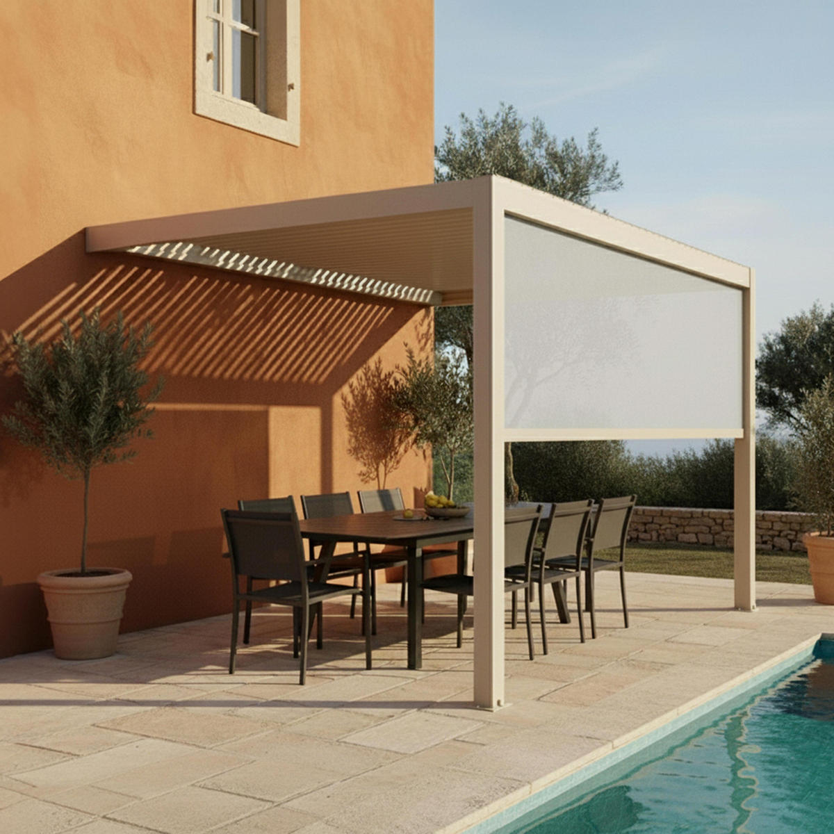 PERGOLA 3x4 m mit 1 Markise, Cremefarbe - Beige, Metall (281/257/403cm) - Oviala
