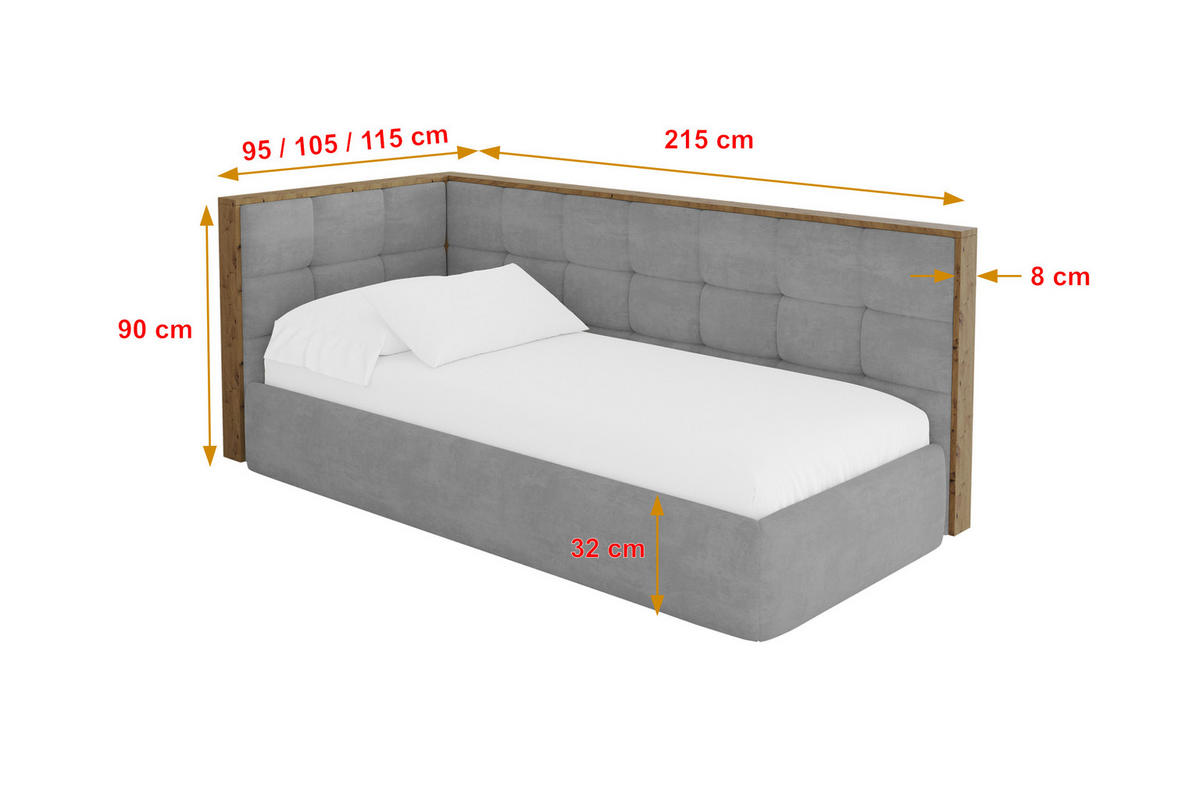 EINZELLBETT Jugendbett mit Bettkasten, Rechts - SOVY 100x200 Grau - Silberfarben, Holzwerkstoff/Textil (100/200cm) - ALTDECOR