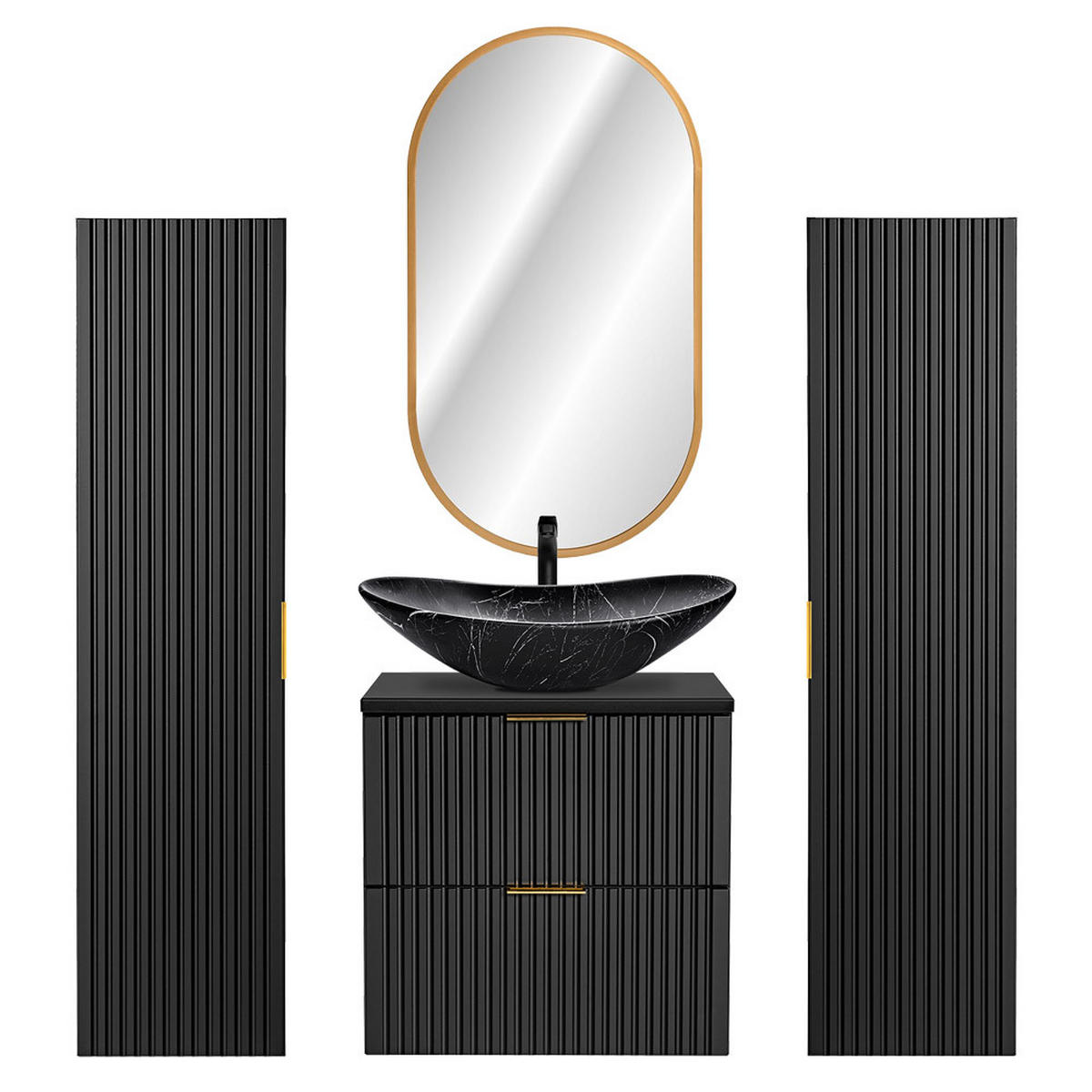 BADMÖBEL-SET 4-TLG. Adelaide-56 - Schwarz, Holzwerkstoff (160/200/47cm) - Lomado